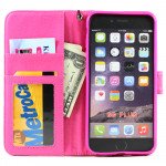 Wholesale iPhone 6 Plus 5.5 Diamond Flip PU Leather Wallet Case with Strap (Hot Pink)